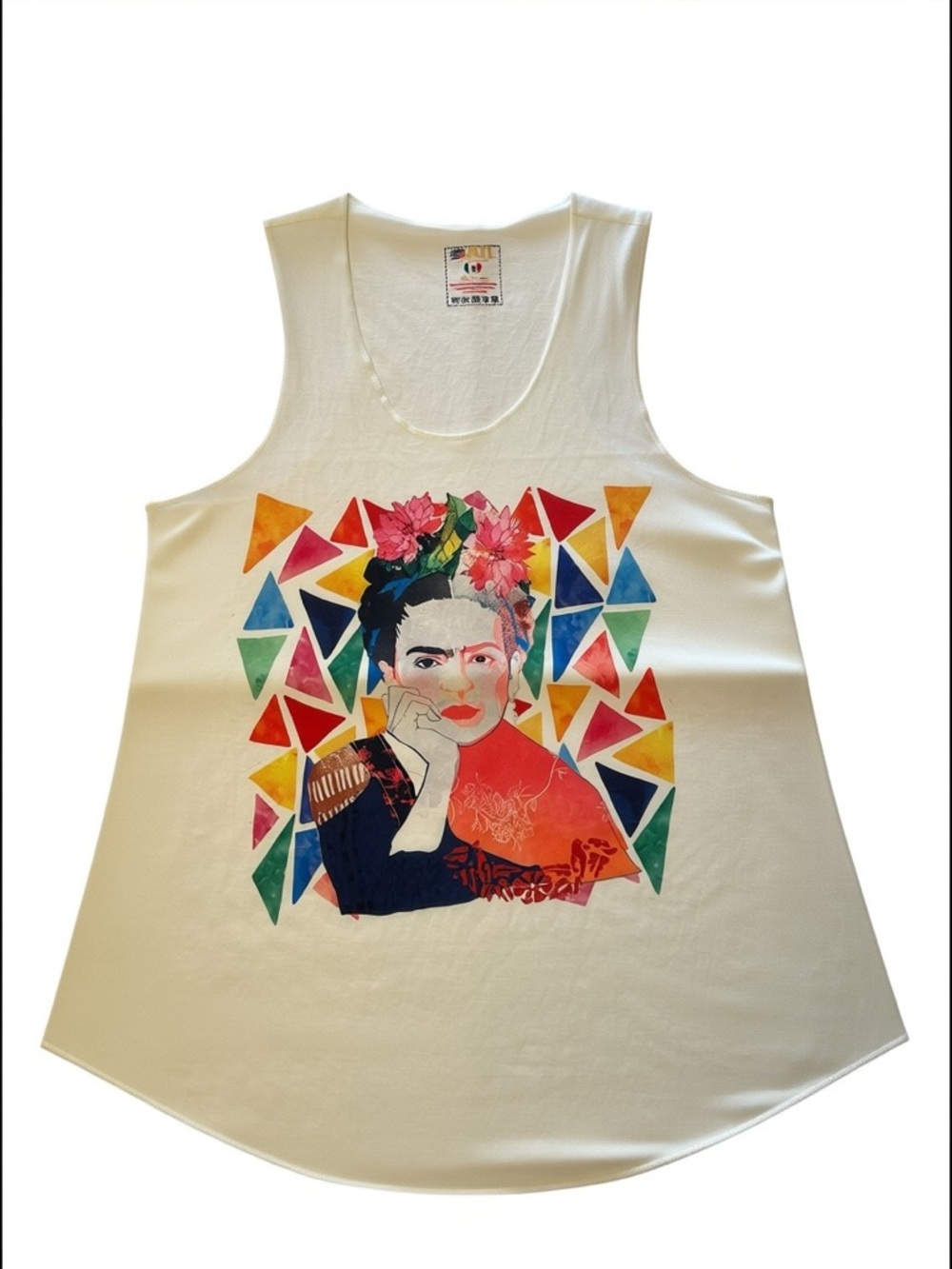 Cream Colored Roomy Frida Kahlo Tank Top Bold Graphic